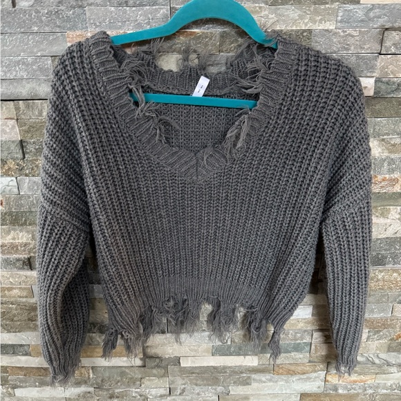 Distressed Gray Sweater - Picture 1 of 4